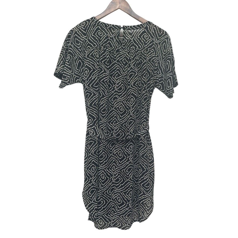 LOFT Geometric Print Dress Womens Small Petite Black NWT Belted Short Sleeve - Picture 4 of 10